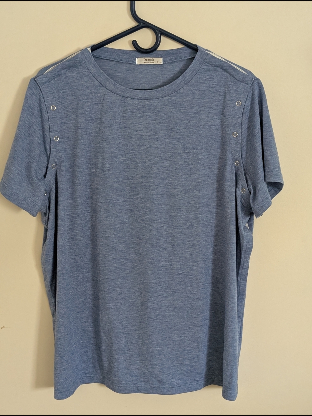 Deyeek Men's Blue Solid Knit Crew Neck Short Sleeve T-Shirt Size L